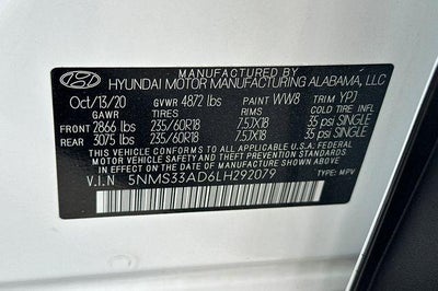 2020 Hyundai SANTA FE SEL 2.4L Auto FWD W/SULEV