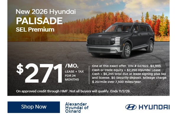 Hyundai Palisade SEL Premium $271/Mo. Lease + tax for 24 Mo