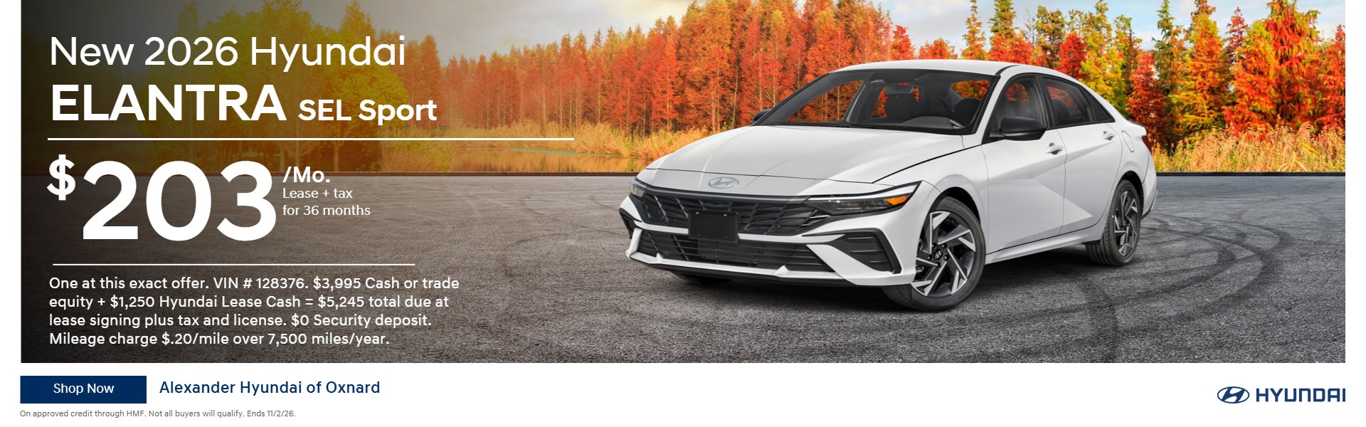 Hyundai Elantra SEL Sport $203/Mo. Lease + tax for 36 Mo.