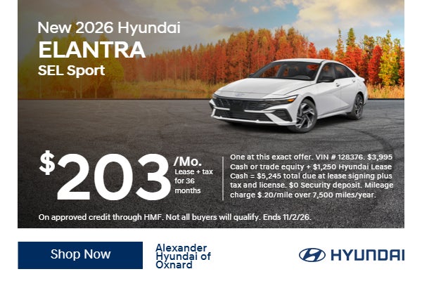 Hyundai Elantra SEL Sport $203/Mo. Lease + tax for 36 Mo.