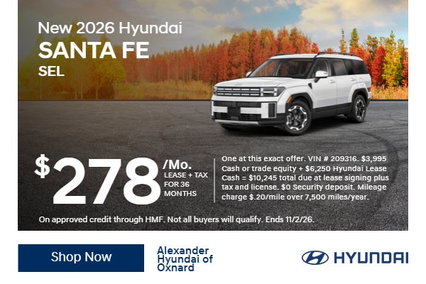 New 2026 Hyundai Santa Fe SEL $278/Mo. Lease + tax for 36 mo
